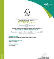 IW Trend FSC certificate  2024-2029