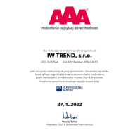 IW Trend - Cerifikát dôveryhodnosti AAA