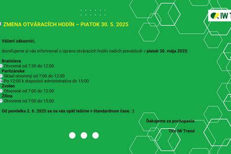 Zmena otváracích hodin 30.5.25