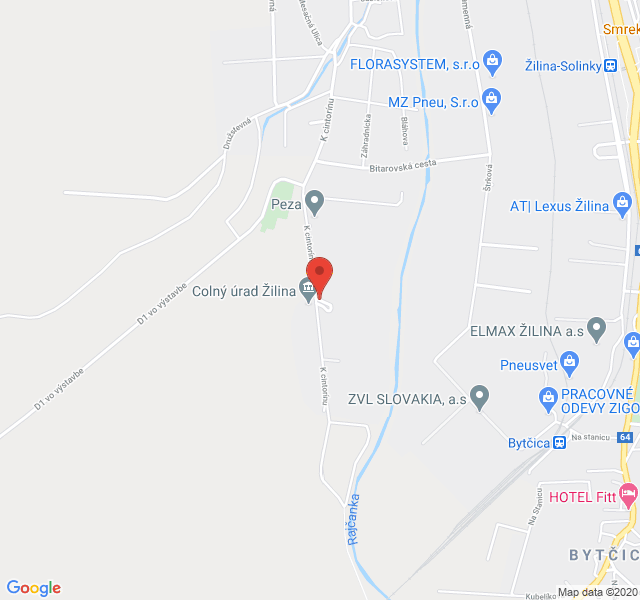 Google map: Autobusová zastávka Bánová, Colnica, 010 04 Žilina-Závodie